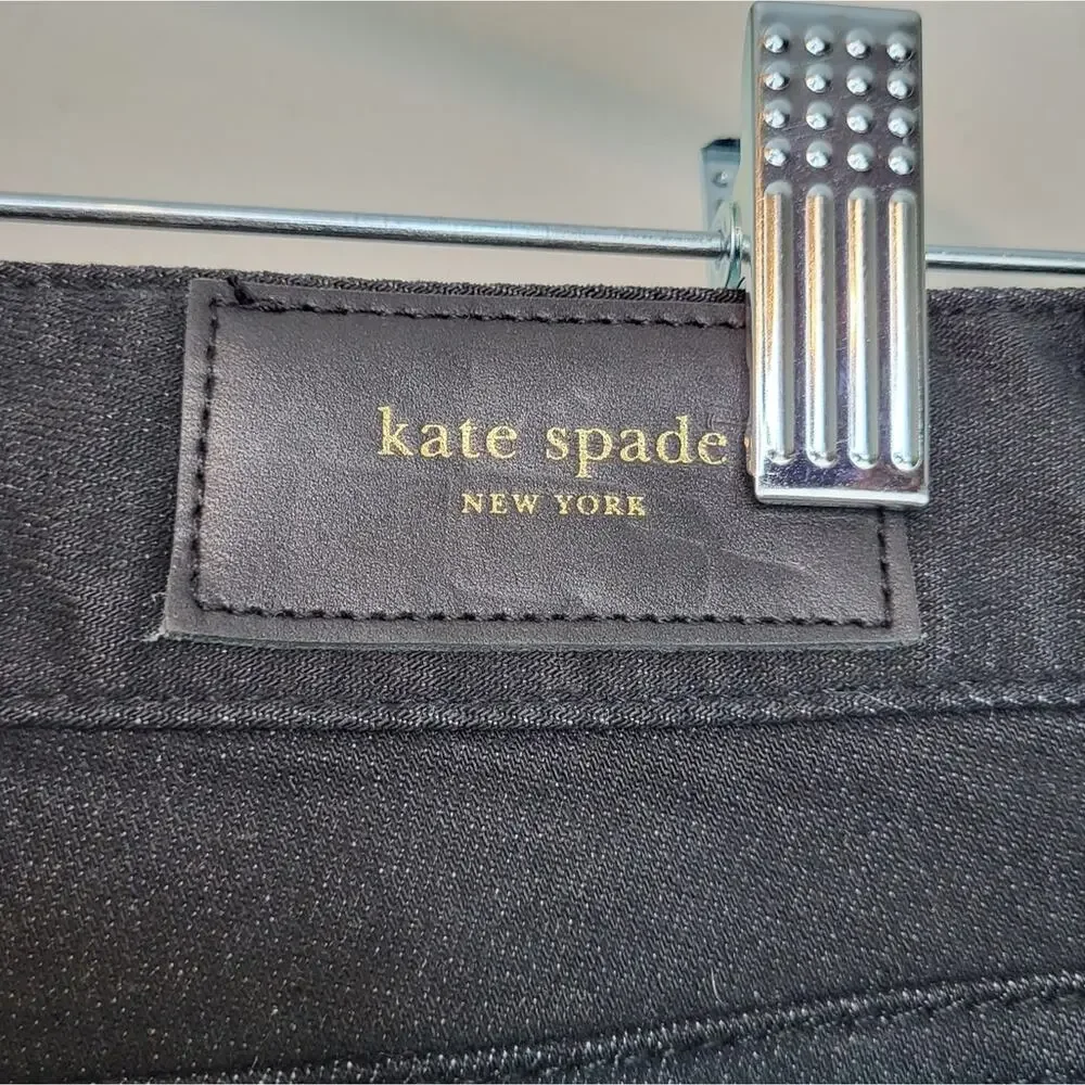 KATE SPADE Broom Street High Rise Raw Hem Straight Leg Black Denim Jeans SZ 30